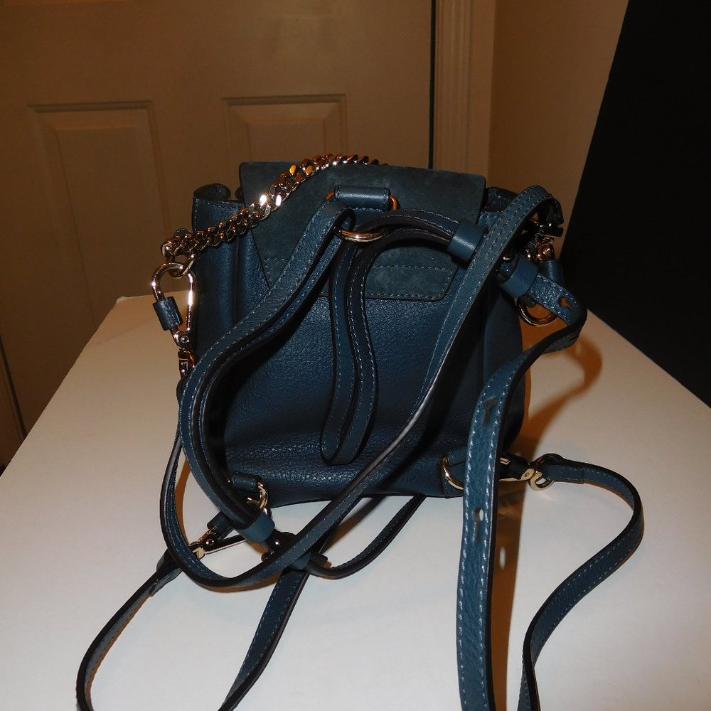 Chloe′ Color block Blue Leather Mini Faye Backpack - Picture 3 of 12